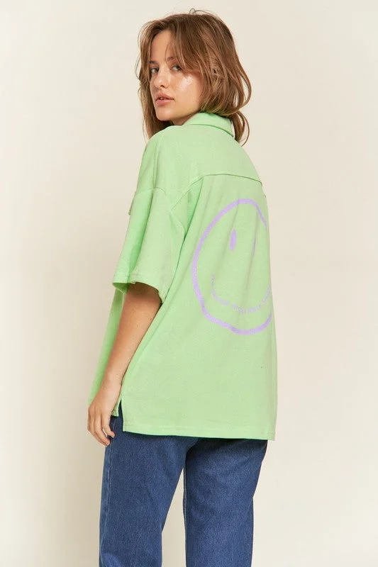 SMILE FACE BACK SHIRTS TOP Mesh Canvas Denim