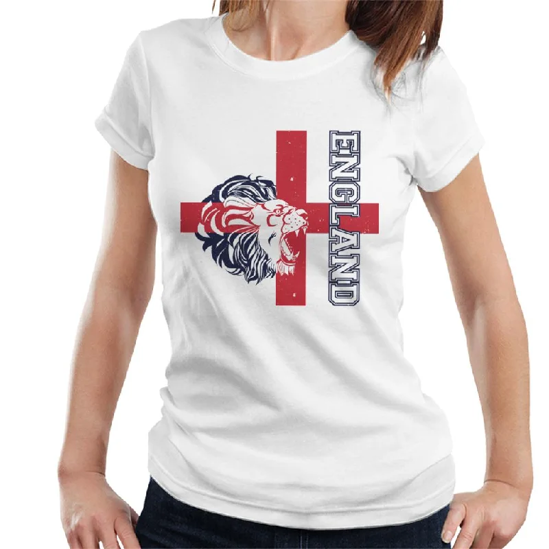England Lion Red Cross Euro Football Women's T-Shirt Striped Floral Plaid