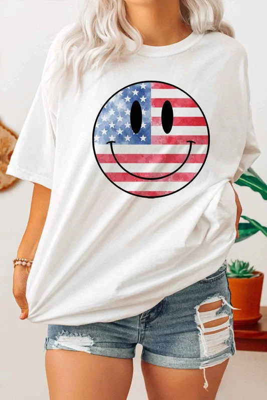 USA AMERICA SMILEY OVERSIZED GRAPHIC TEE / T-SHIRT Cozy Warm Stylish