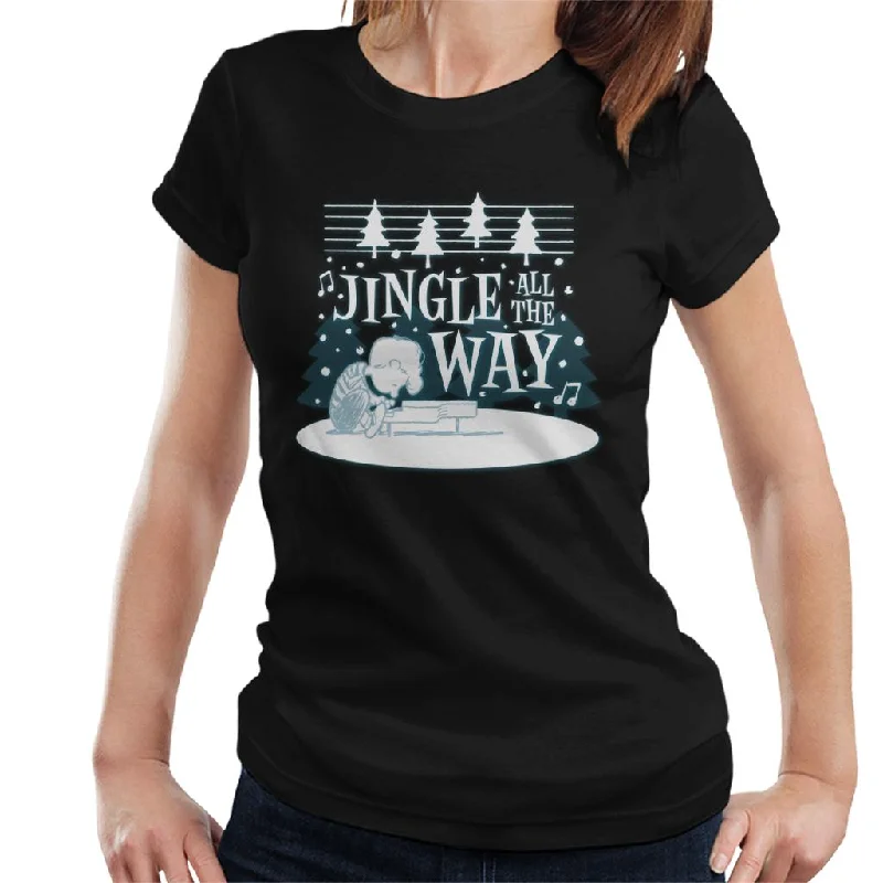 Peanuts Schroeder Playing Jingle Bells On Piano Women's T-Shirt Mesh Canvas Denim
