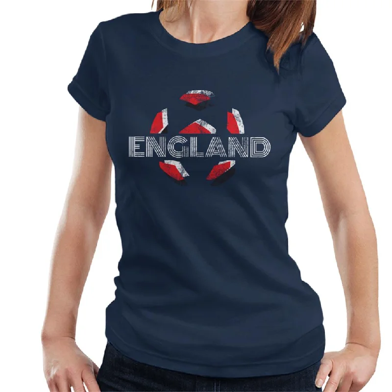 England Retro Ball Art Euro Football Women's T-Shirt Print Jacquard Patchwork