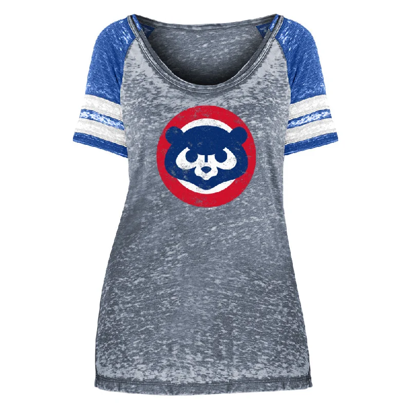 Chicago Cubs New Era Grey Mineral Wash Contrast Stripes Women's Shirt Wool Fabric Cashmere Fabric Tweed Fabric
