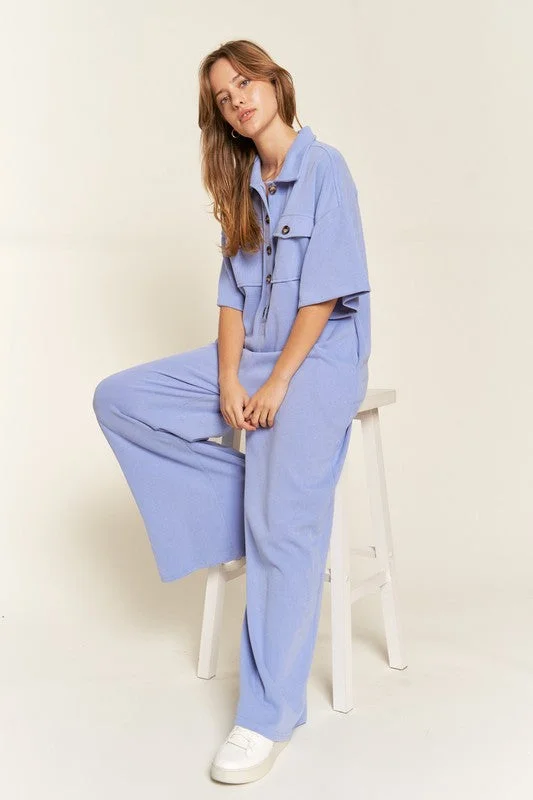 Basic Collar Shirt Wide leg Jumpsuit Chenille Fabric Brocade Fabric Lace Fabric