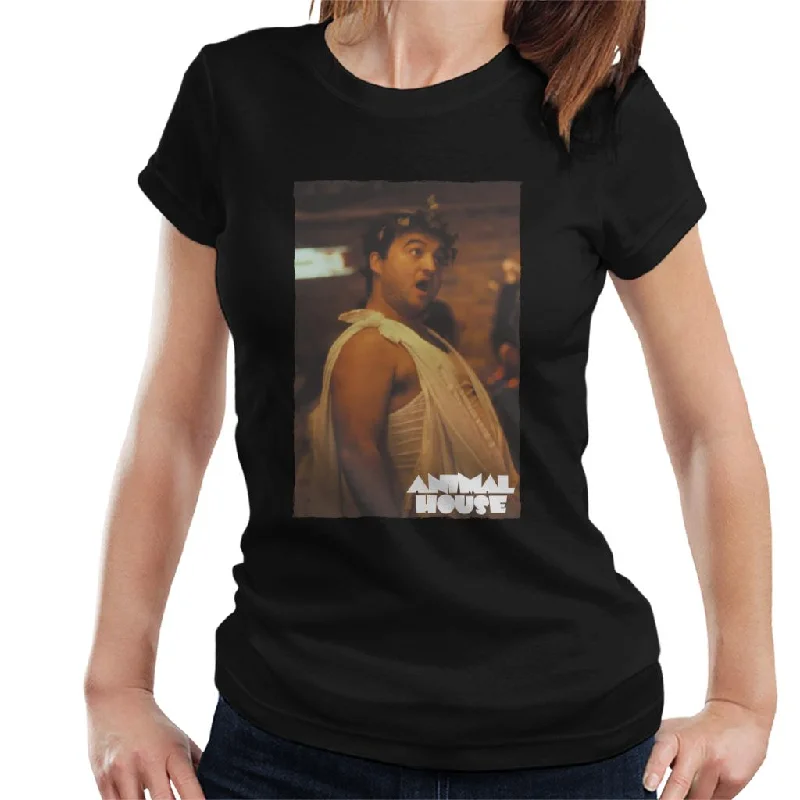 Animal House John Bluto Blutarsky Dressed In Toga Women's T-Shirt Front Pockets Side Pockets Patch Pockets
