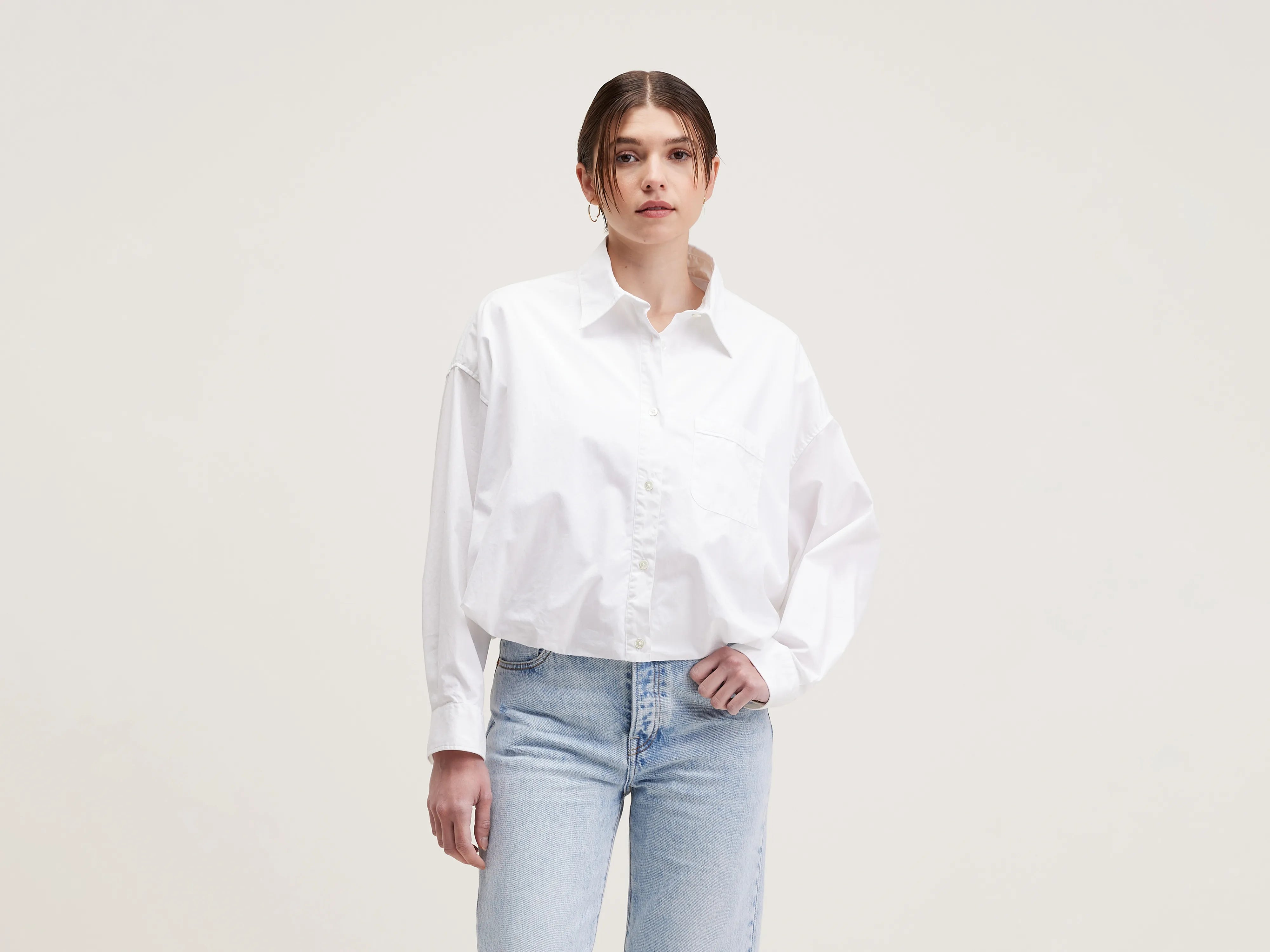Graham voluminous shirt (242 / W / WHITE) Spandex Blend Rayon Blend Denim Blend