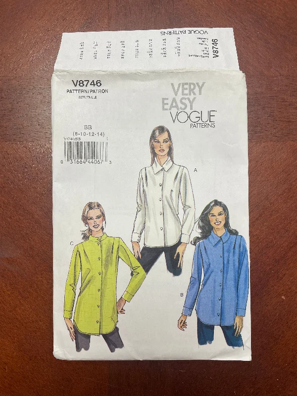 2011 Vogue 8746 Sewing Pattern - Shirt FACTORY FOLDED Modern Contemporary Chic