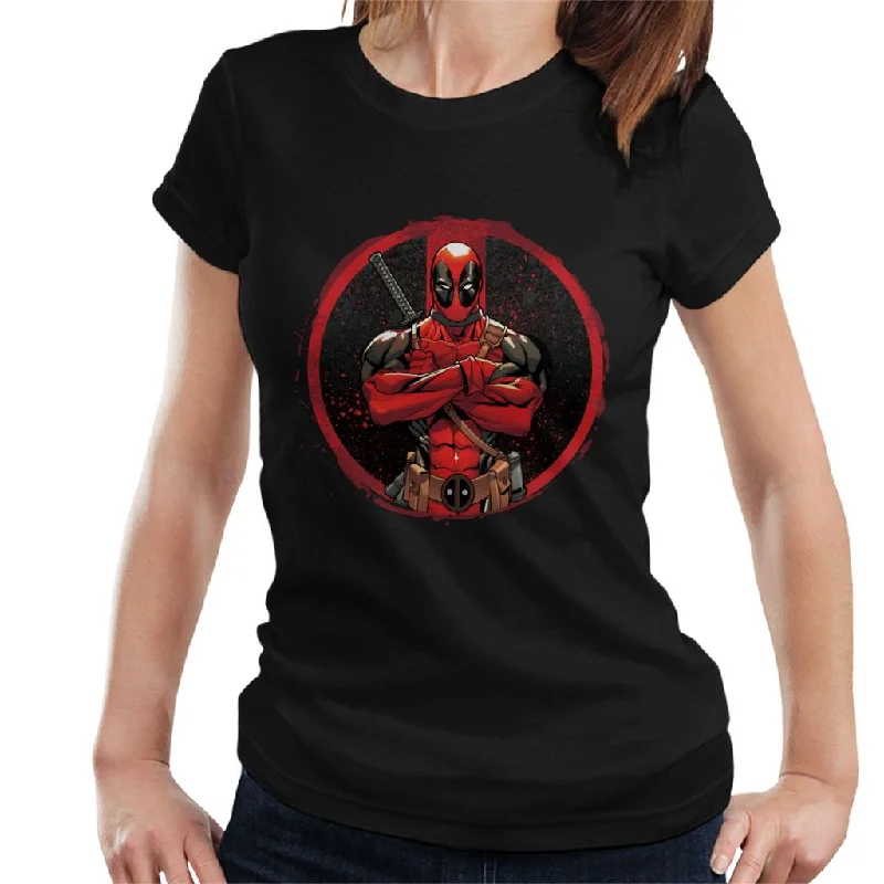 Marvel Deadpool Blood Splatter Arms Folded Women's T-Shirt Sequined Glittery Shiny