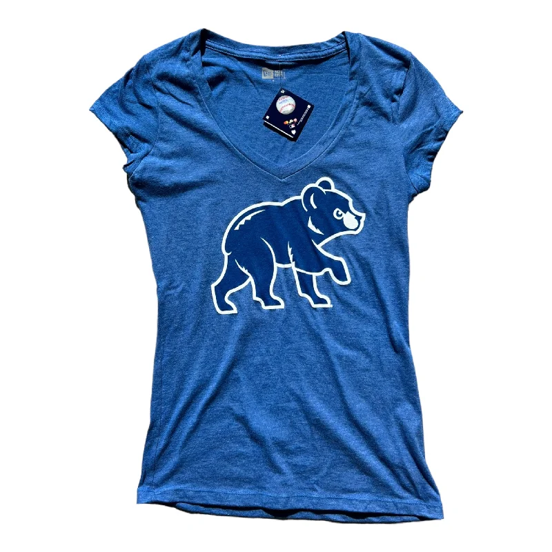 Chicago Cubs New Era Walking Bear Royal V-Neck Women's Shirt Denim Fabric Leather Fabric Suede Fabric