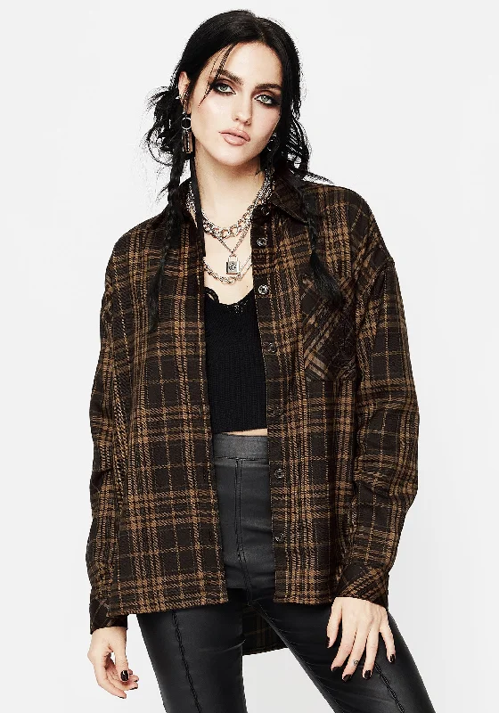 Vetula Embroidered Oversized Check Shirt Chenille Brocade Lace