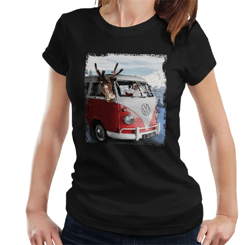 Volkswagen Santa And Reindeer T1 Camper Van Women's T-Shirt Polka Dot Checkered Tartan