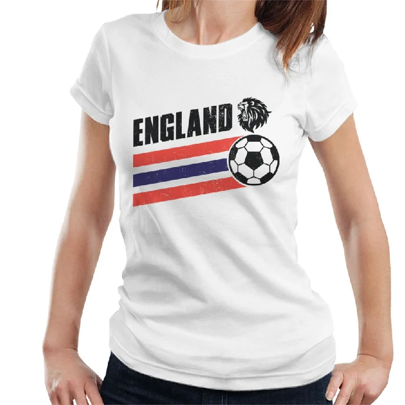 England Lion Head Euro Football Stripe Women's T-Shirt Zippered Front Buttoned Front Snap Front