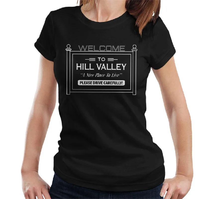 Back to the Future Welcome To Hill Valley Women's T-Shirt Solid Color Striped Floral Back to the Future Welcome To Hill Valley Women's T-Shirt Solid Color Striped Floral