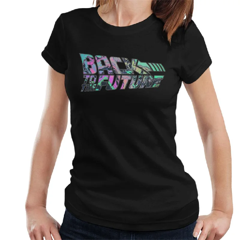 Back to the Future Psychedelic Marble Logo Women's T-Shirt Boxy Fit Fitted Loose