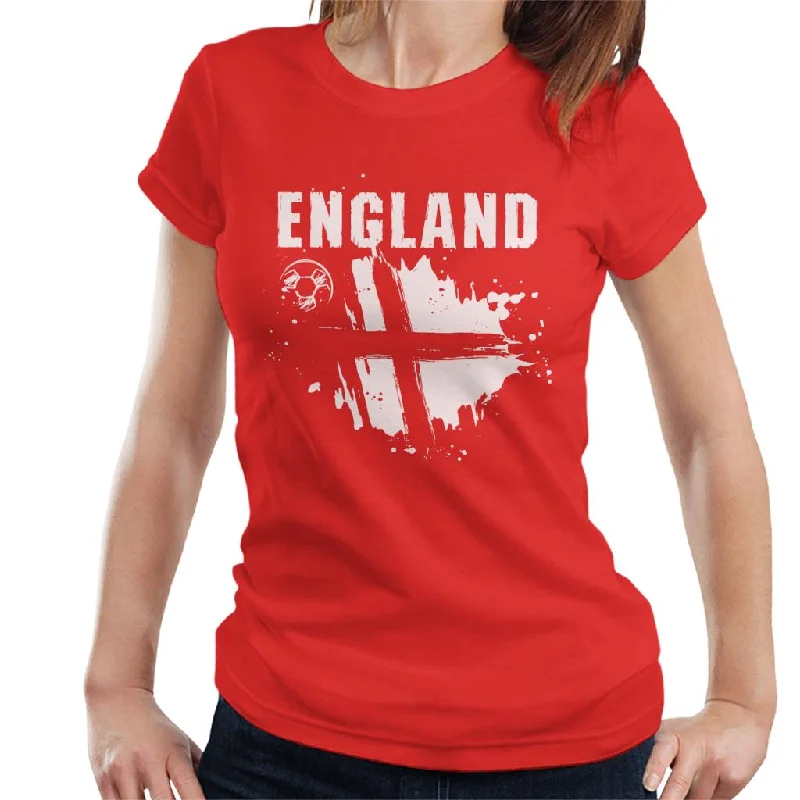 England Paint Splatter Euro Football Women's T-Shirt Notch Collar Peter Pan Collar Cowl Neck