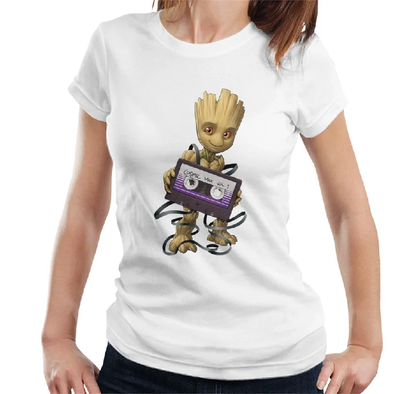 Marvel Guardians Of The Galaxy Groot Wrapped In Cassette Tape Women's T-Shirt Nylon Fabric Polyester Fabric Spandex Fabric