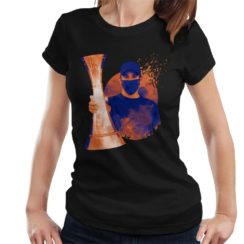 Motorsport Images Lewis Hamilton With His Trophy Women's T-Shirt Jersey Fabric Tulle Fabric Batik Fabric