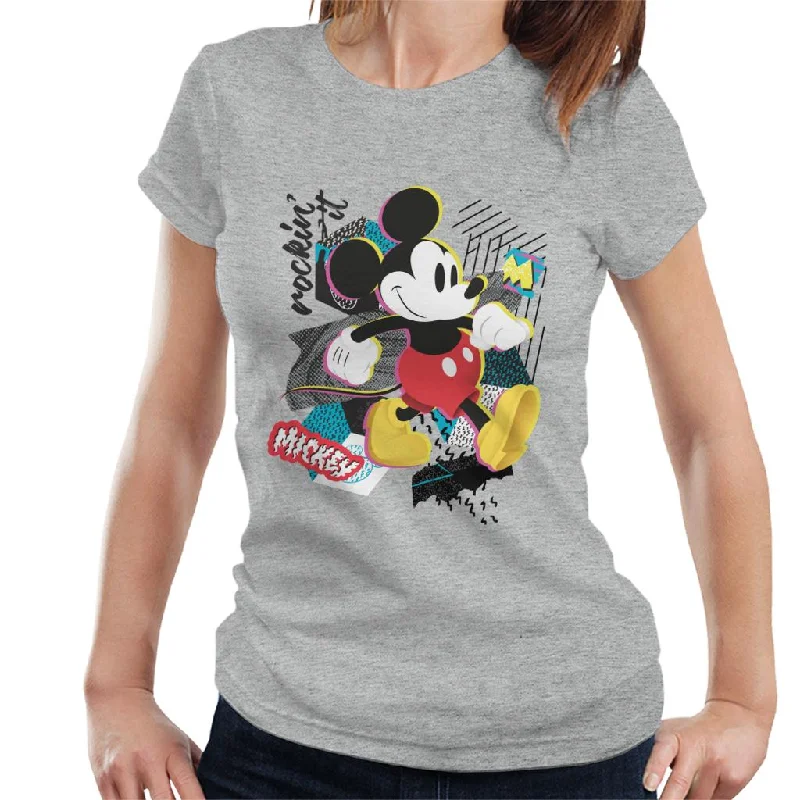 Disney Mickey Mouse Rockin It Retro Women's T-Shirt Print Jacquard Patchwork