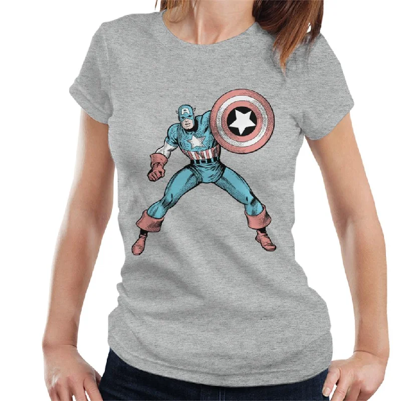 Marvel Comic Captain America Shield Pose Women's T-Shirt Faux Fur Fabric Real Fur Fabric Shearling Fabric
