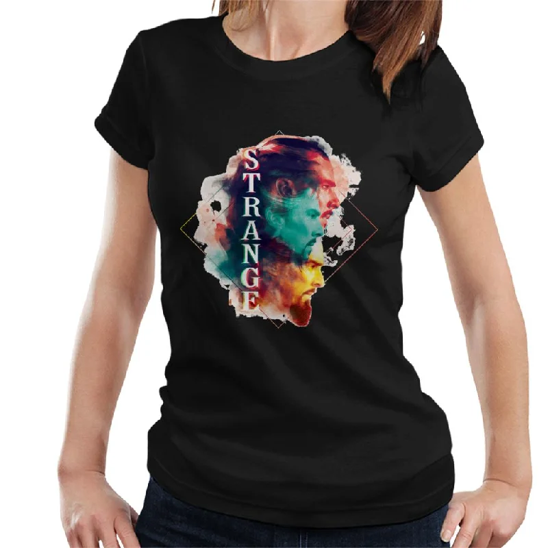 Marvel Doctor Strange Abstract Face Montage Women's T-Shirt Embroidered Appliqued Beaded