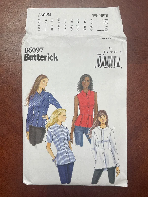 2014 Butterick 6097 Pattern - Shirts FACTORY FOLDED Zippered Buttoned Snapped
