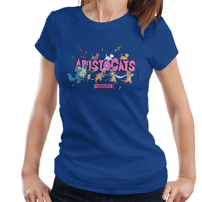 Disney The Aristocats Hashtag Cool Cats Women's T-Shirt Collared T-Shirt Boat Neck A-Line