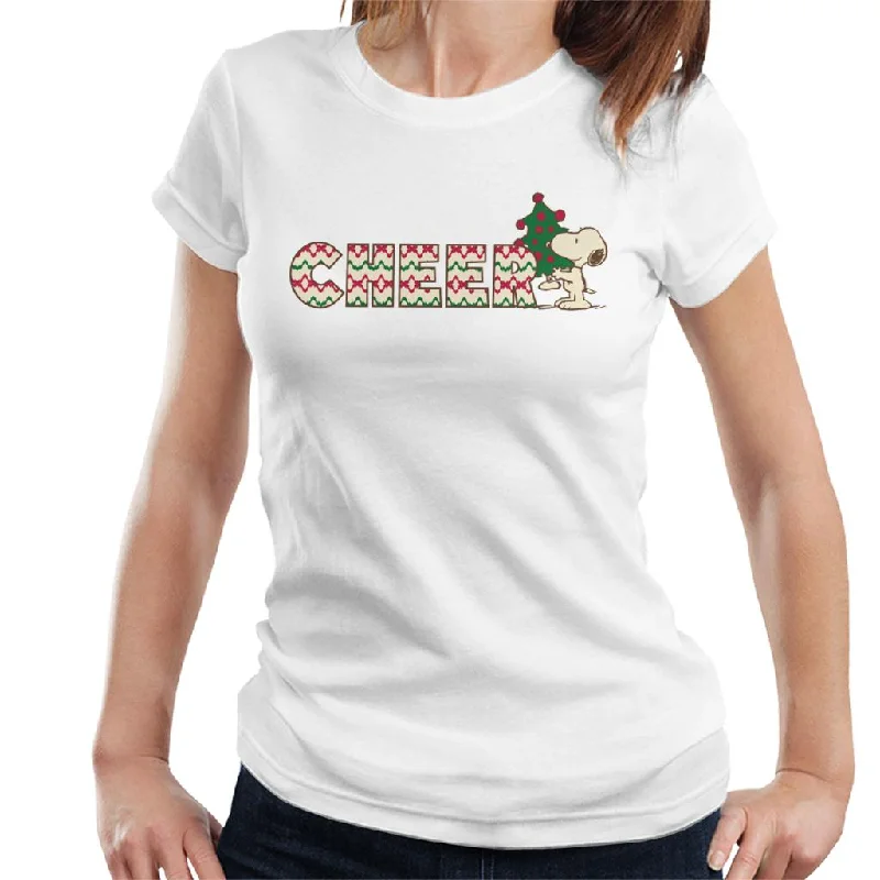 Peanuts Snoopy Christmas Tree Cheer Women's T-Shirt Denim Fabric Leather Fabric Suede Fabric