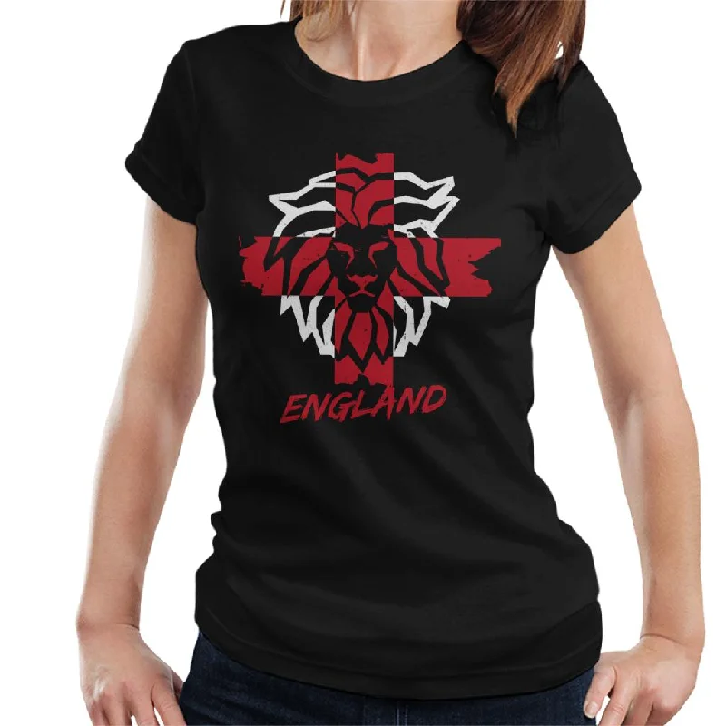 England Lion Mane Outline Euro Football Women's T-Shirt Lace Blend Ribbed Blend Corduroy Blend