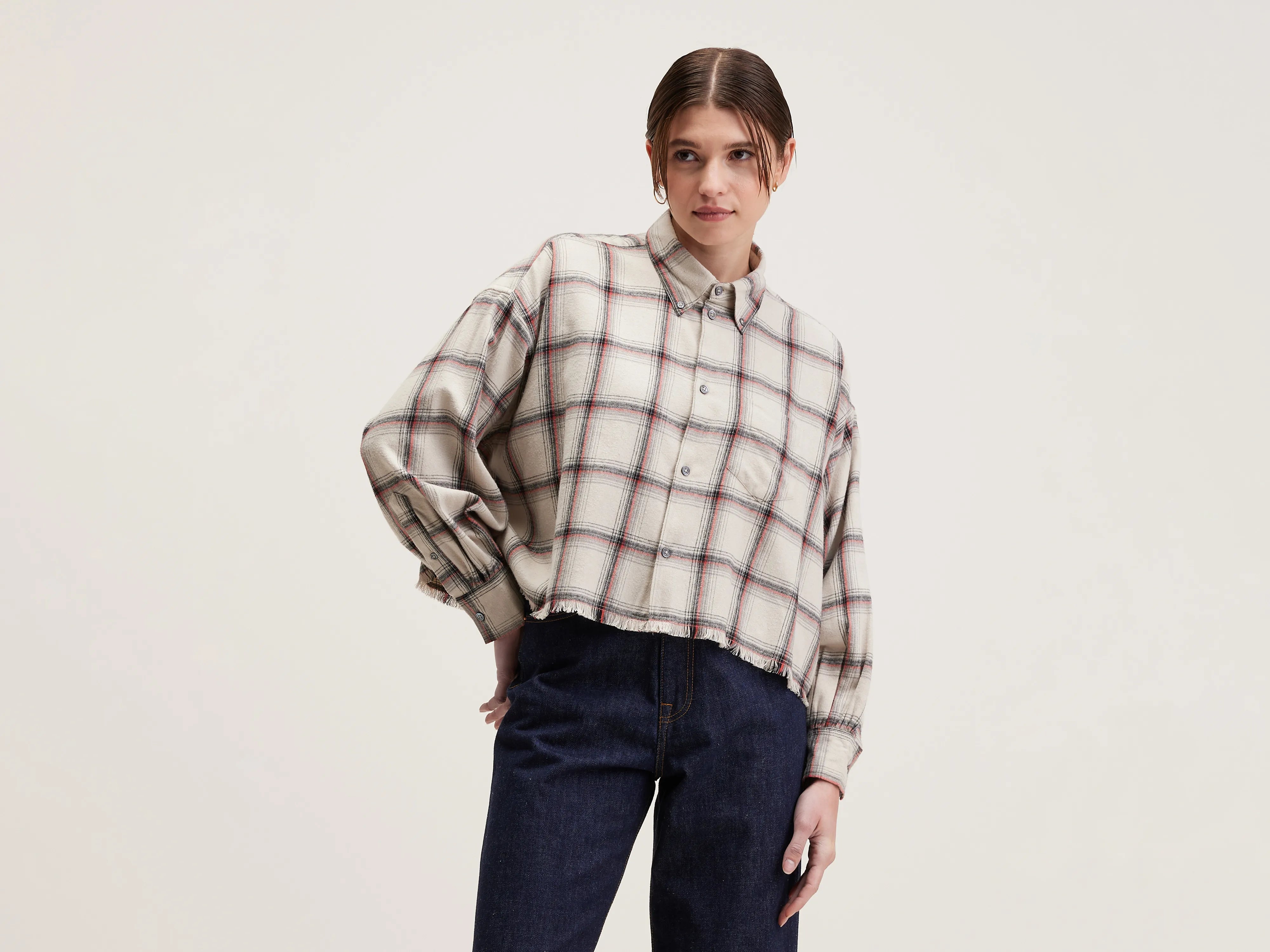 Kraft cropped shirt (242 / W / CHECK A) Seamless Knitted Crochet