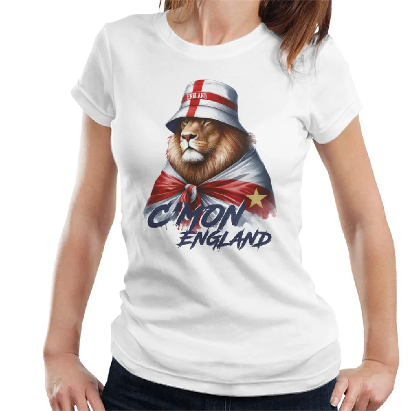 C'mon England Blue Flag Wrapped Lion Euro Football Women's T-Shirt Houndstooth Herringbone Solid
