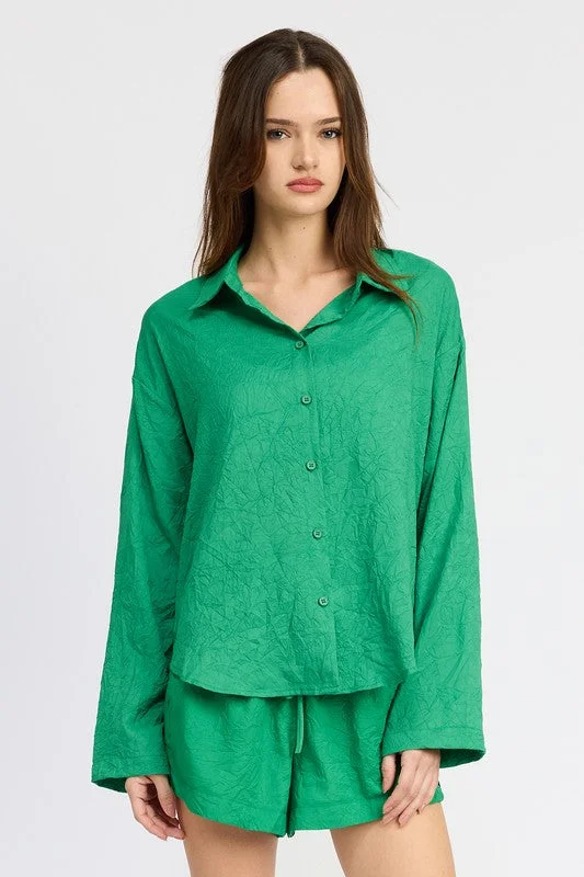 OVERSIZED BUTTON DOWN SHIRT Denim Fabric Leather Fabric Suede Fabric
