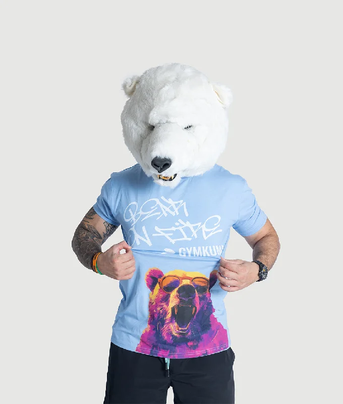 Bear ON Fire T-shirt Mesh Fabric Canvas Fabric Denim Fabric