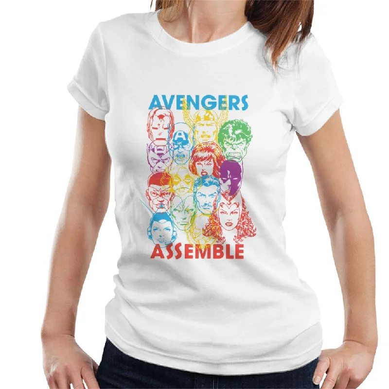 Marvel Avengers Character Head Outlines Assemble Women's T-Shirt Striped Floral Plaid