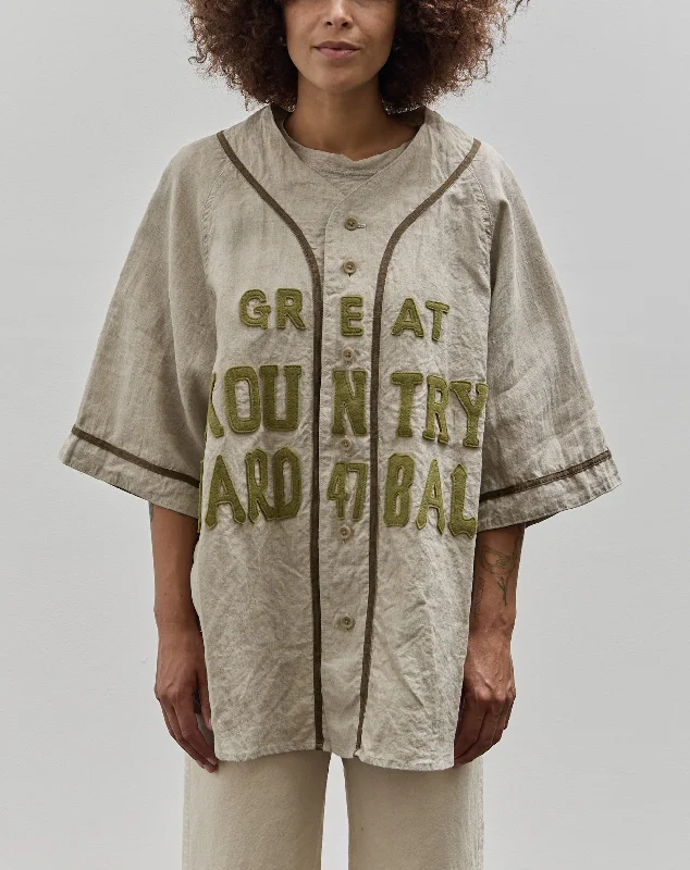 Kapital GREAT KOUNTRY Baseball Shirt, Beige French Linen Polka Dot Checkered Tartan