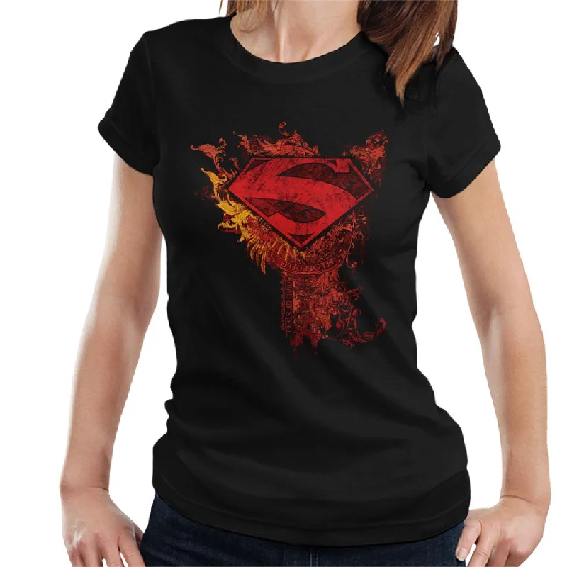 Superman Red Floral Crest Strength Man Of Steel Women's T-Shirt Layered Multi-layer Single Layer
