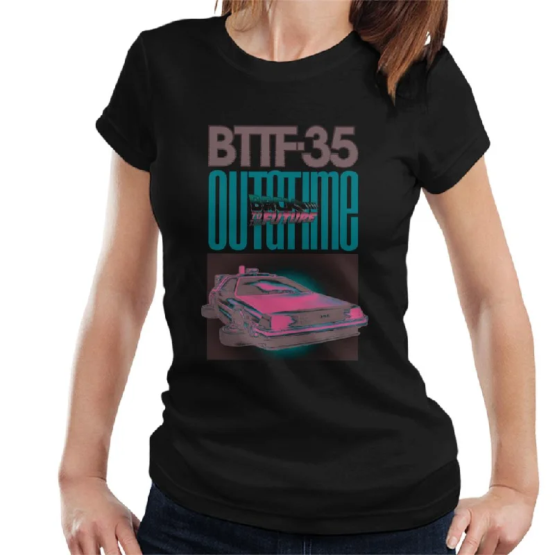 Back to the Future Delorean 35 Outatime Women's T-Shirt Collared T-Shirt Boat Neck A-Line Back to the Future Delorean 35 Outatime Women's T-Shirt Collared T-Shirt Boat Neck A-Line