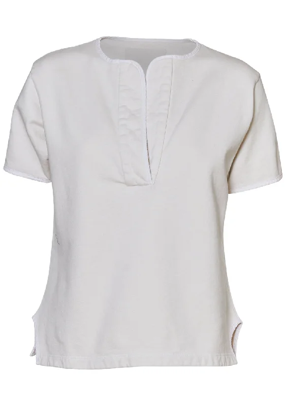 Henley Sweat T-Shirt White Welt Pockets Slit Pockets