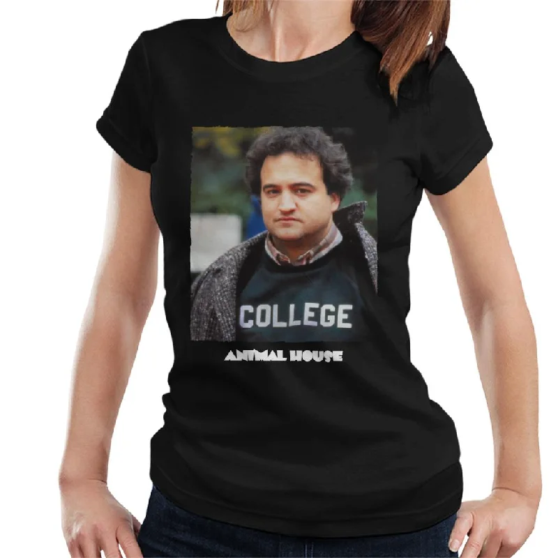Animal House John Bluto Blutarsky College Women's T-Shirt Notch Collar Peter Pan Collar Cowl Neck