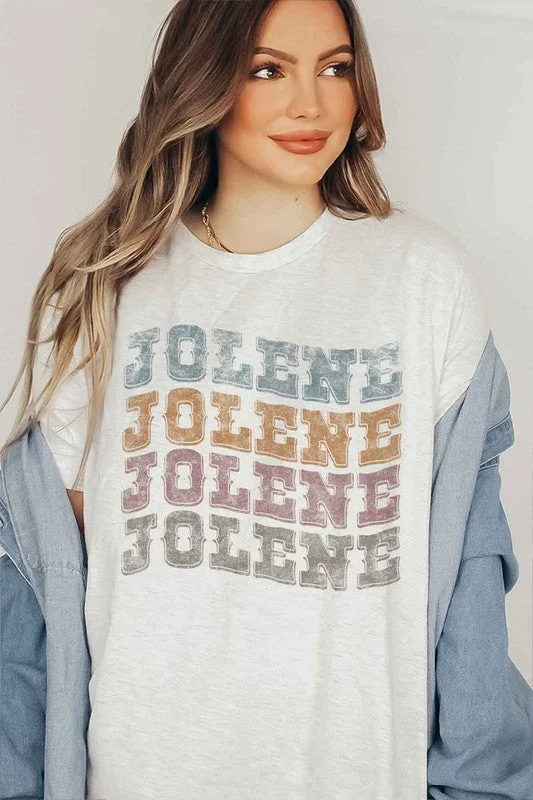 JOLENE WESTERN DOLLY GRAPHIC T-SHIRT Notch Collar Peter Pan Collar Cowl Neck