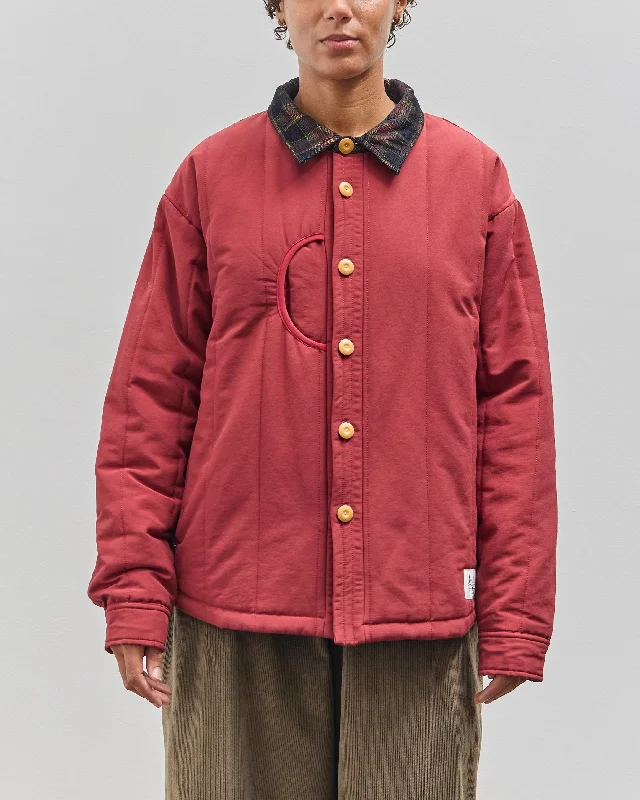 Brain Dead Puffer Button up Shirt, Red Mesh Blend Leather Blend Suede Blend