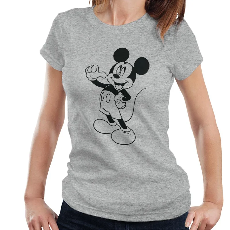Disney Mickey Mouse Classic Black Sketch Women's T-Shirt Rayon Velvet Corduroy