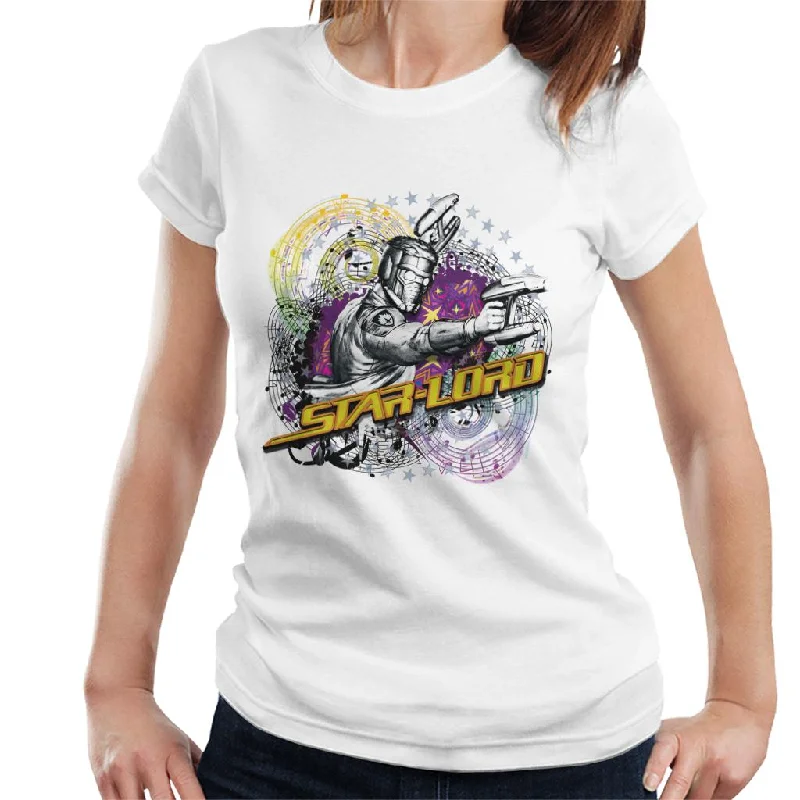 Marvel Guardians Of The Galaxy Star Lord Music Spiral Women's T-Shirt Solid Print Embellished