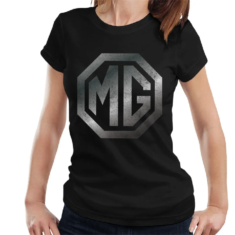 MG Chrome Logo British Motor Heritage Women's T-Shirt Rayon Velvet Corduroy