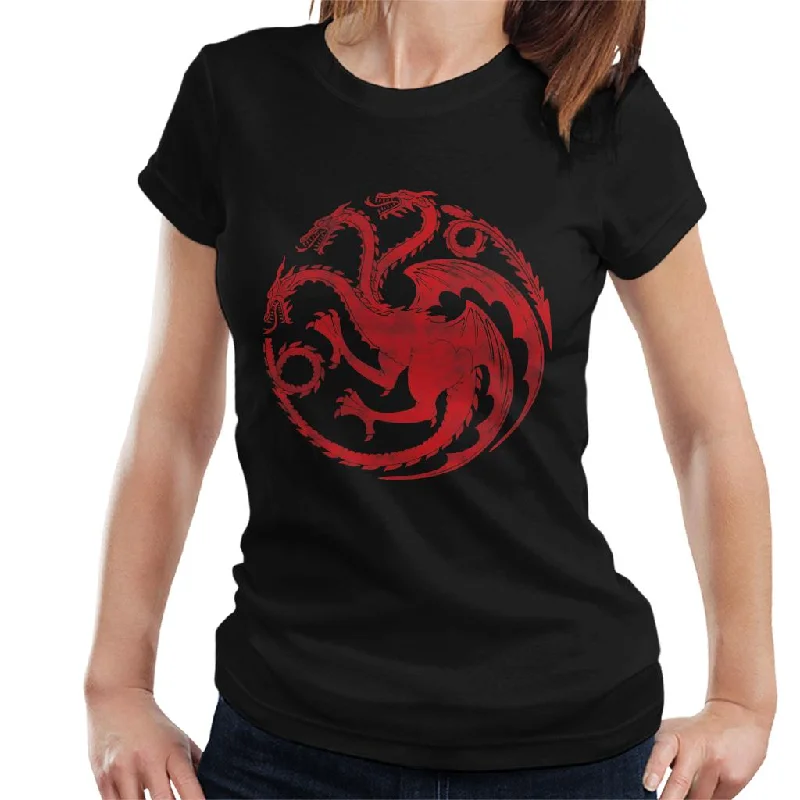 Game Of Thrones Three Headed Dragon Targaryen Sigil Women's T-Shirt Ribbed Striped Patterned
