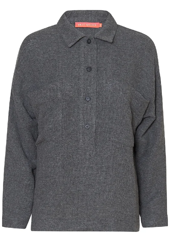 Andrea Shirt Grey Grain Notch Collar Peter Pan Collar Cowl Neck