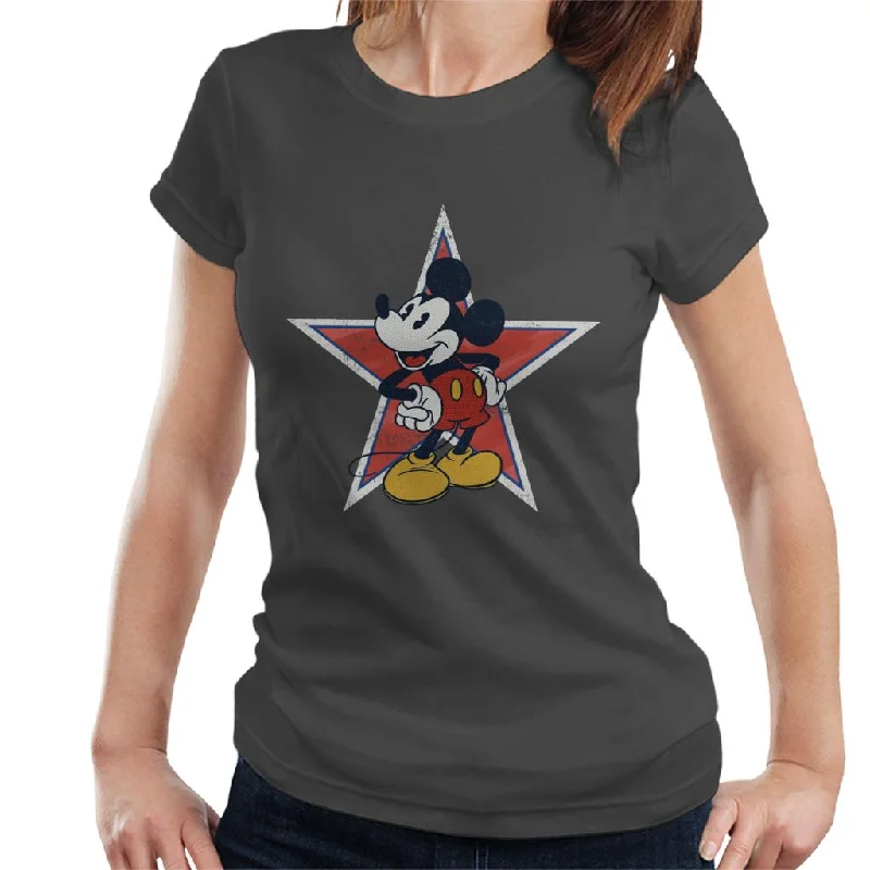 Disney Distressed Mickey Mouse Star Women's T-Shirt Hooded Caped Shawl Collar