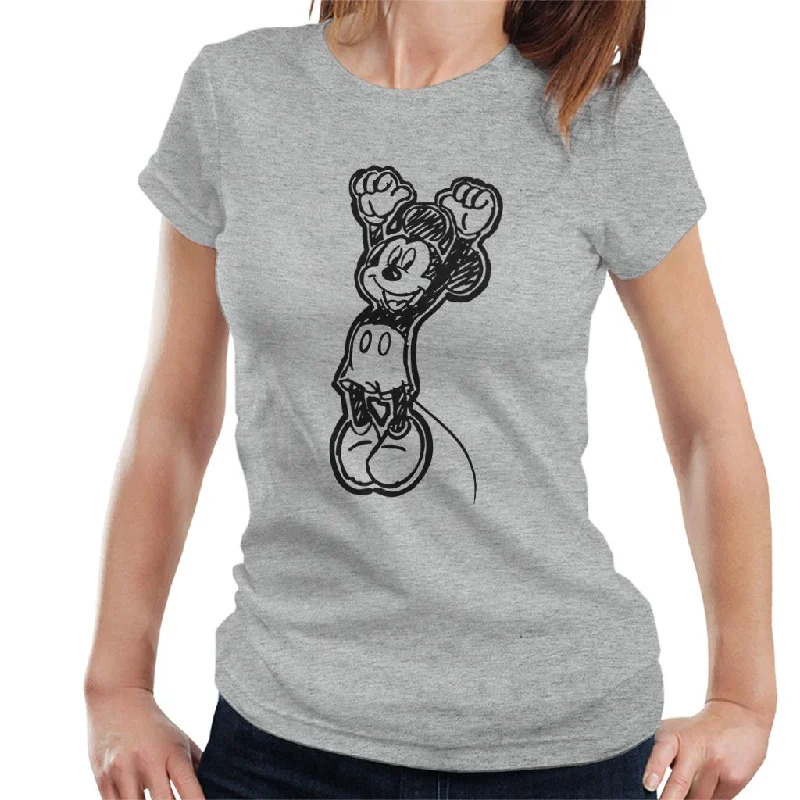 Disney Mickey Mouse Sketch Jump For Joy Women's T-Shirt Zippered Buttoned Snapped