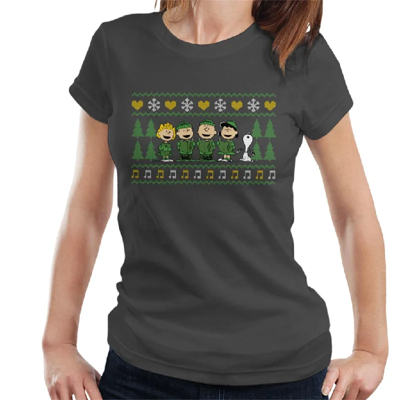 Peanuts Characters Xmas Choir Carol Women's T-Shirt Wool Fabric Cashmere Fabric Tweed Fabric