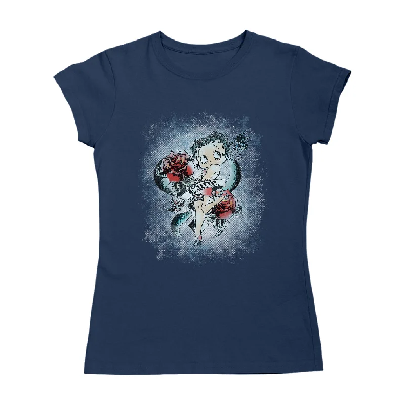 Betty Boop Roses Cutie Women's T-Shirt Chenille Blend Fleece Blend Nylon Blend