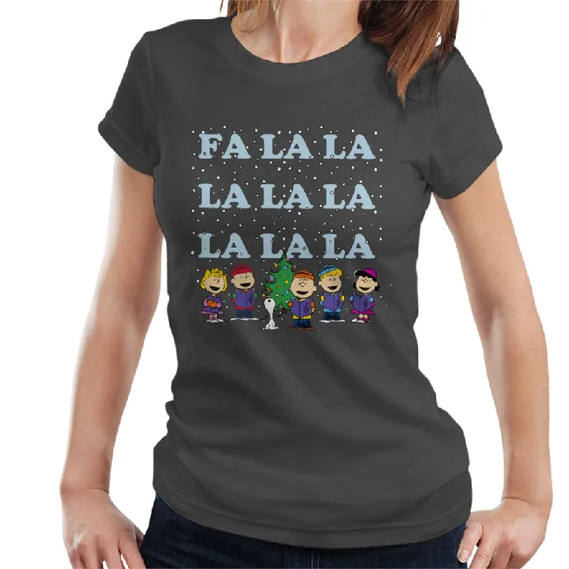 Peanuts Fa La La La Christmas Carol Women's T-Shirt Silk Blend Satin Velvet