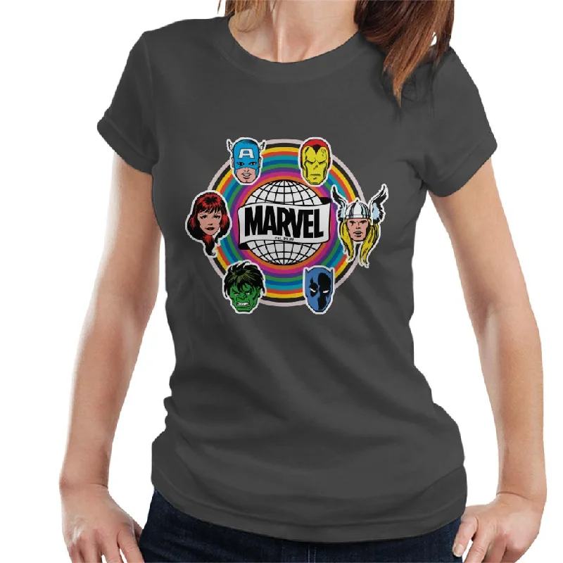 Marvel Comic Retro Avengers Heads Logo Women's T-Shirt Hooded Caped Shawl Collar